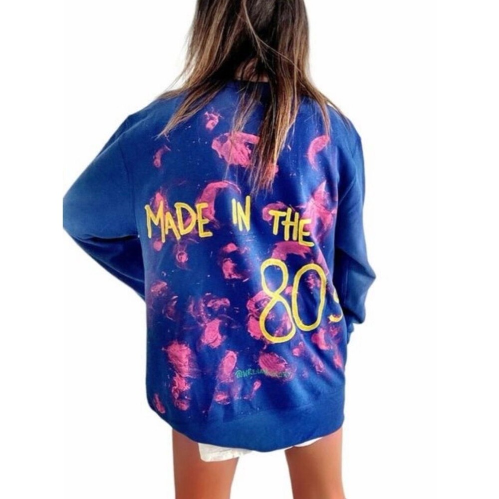 Wren + Glory 80S BABY!' PAINTED BLUE CREWNECK